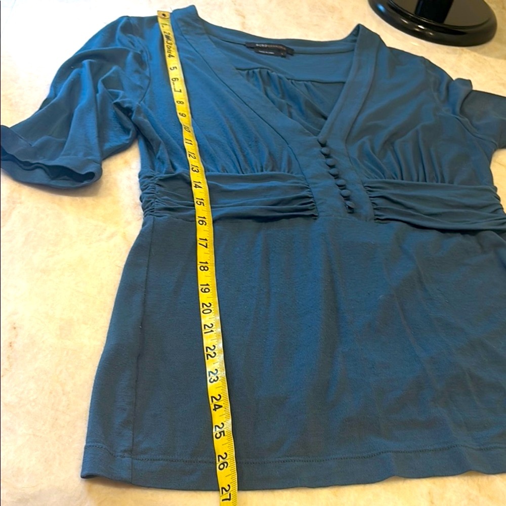 BCBG Saria Slate Blue/Gray Layered V-Neck Top w/ Buttons, Size Large - Picture 5 of 9